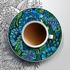 Cup of coffee and floral ornament