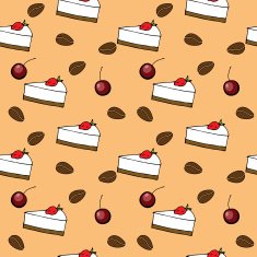 Hand drawn seamless pattern with coffe bean and cheesecake