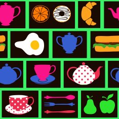 Seamless pattern of breakfast food and drink