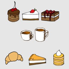 Hand drawn vector illustration set - cups and sweet cakes