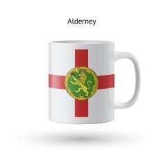 Alderney flag souvenir mug on white background