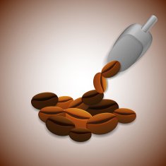 Falling coffee beans from metal scoop