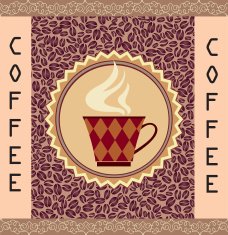 Coffee label with cup and beans frame