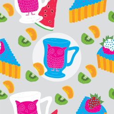 Cakes and owl tea cup Seamless Pattern