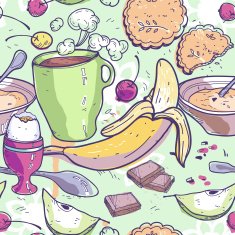 vector seamless pattern with breakfast food