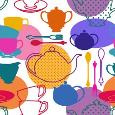 Seamless pattern of tea set dishes