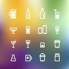 White drink icons clip-art on color background Design elements