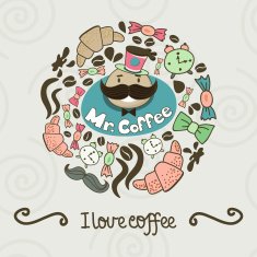 Circle shape made of coffee things Vector vintage background
