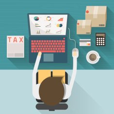 businessman working on the desk flat style concept