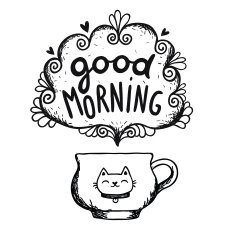 Good morning sketch with cup of coffee and cat