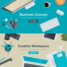 Set of flat design concepts for business and creative workspace