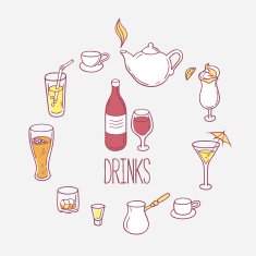Set of doodles drinks in vector Backgrond with beverages for