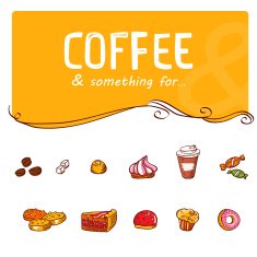 Pastry to coffee hand drawing set