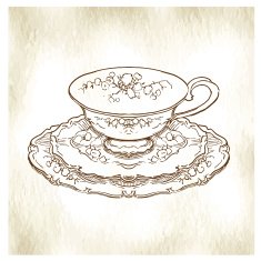 Hand made sketch of tea sets Vector illustration N4
