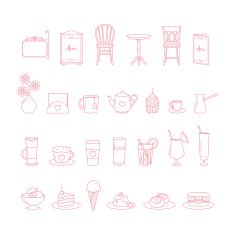 Vector cafeteria linear icon set Drinks and desserts