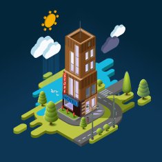 Isometric landscape with the building