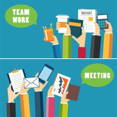 banner teamwork and meeting concept flat design