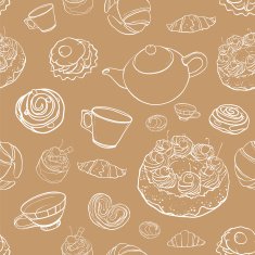 seamless vector contour pattern with baking tea cakes