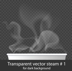 Vector transparent white steam over cup on dark background