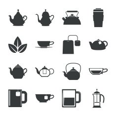 Tea Icons Set on White Background Vector