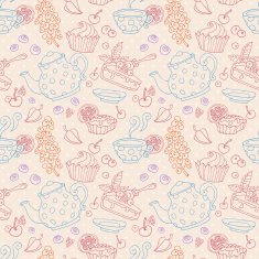 Ornament seamless pattern with tea party objects N6