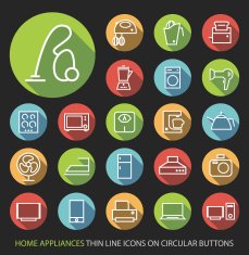 Home Appliances Icons with Buttons on Black Background