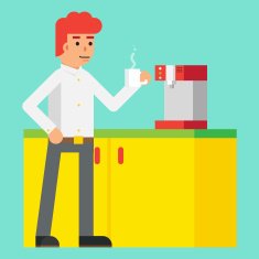Drink Morning Invigorating coffee Machine Male cheerful character Icon Flat N2