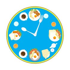 Clock with food and kitchen utensils meal time vector illustr N3