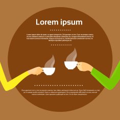 Hands Hold Coffee Cup over Brown Background Copy Space
