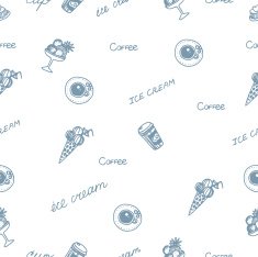 ice cream line draw vector seamless sketch pattern