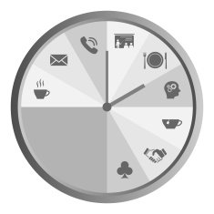 Clock with work time icons grey