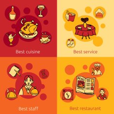 Restaurant design concept 4 flat icons