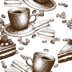 Seamless coffee background with hand drawn elements N2