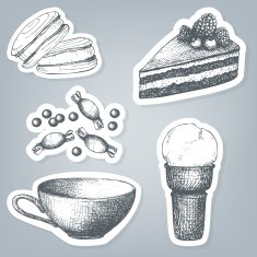 Vector set of stickers with hand drawn sweets