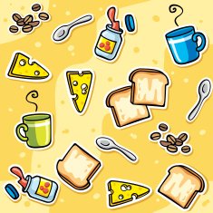 background with cartoon toasts cheese jam - seamless