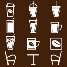 Coffee drinks icons in shop