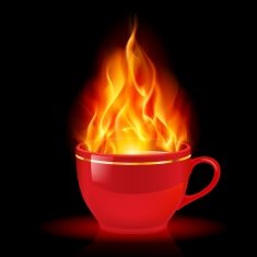 Coffee or tea cup with fire