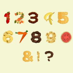Numbers made of different food in flat design