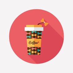 Butterflies coffee cup flat round icon with long shadows