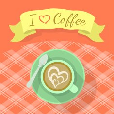 Cappuccino Cup with Ribbon and Inscription on Red