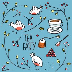 Garden Tea Party with Birds Twigs and Berries