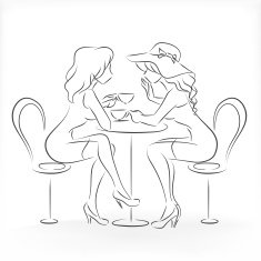 Woman sit in the cafe and drink coffee