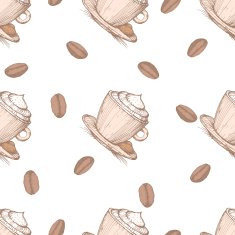 Seamless pattern with coffee beans and cappuccino N2