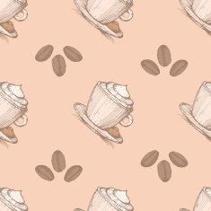 Seamless pattern with coffee beans and cappuccino N3
