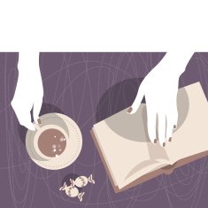 Hands with a cup and book Vector illustration