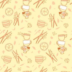 Pattern with cups of green tea vanilla