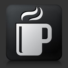 Black Square Button with Hot Drink Icon N2