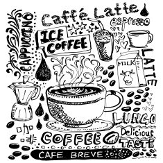 Coffee elements sketch in black and white N2