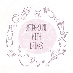 Set of outline drinks in vector Backgrond with beverages for