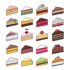 Colorful sweet cakes slices set vector illustration